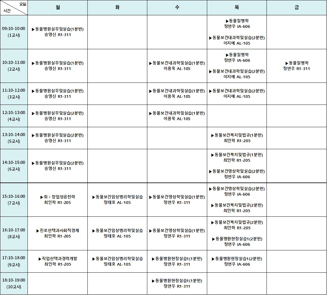 충청캠퍼스 시간표