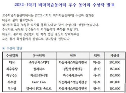 2022-1학기 비마학습동아리 우수 동아리 수상자